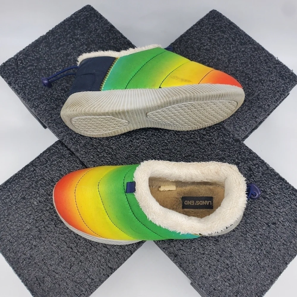 Lands' End Shoes Youth 4M Slippers Sherpa Cozy Fuzzy Lining Soft Upper